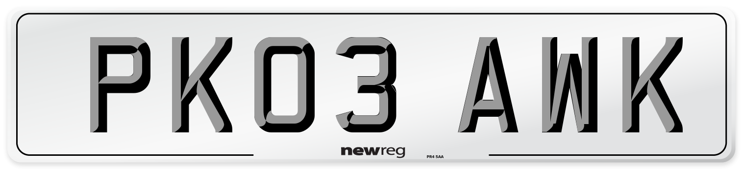 PK03 AWK Number Plate from New Reg